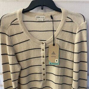 PrAna Women’s Striped Henley Sweater | Organic Cotton | Size L | NWT